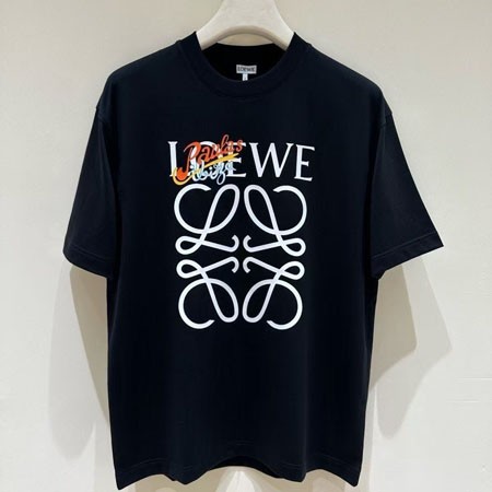 LOEWE ロゴ プリントクルーネックTシャツ 黒 ブラック メンズ レディース おしゃれ