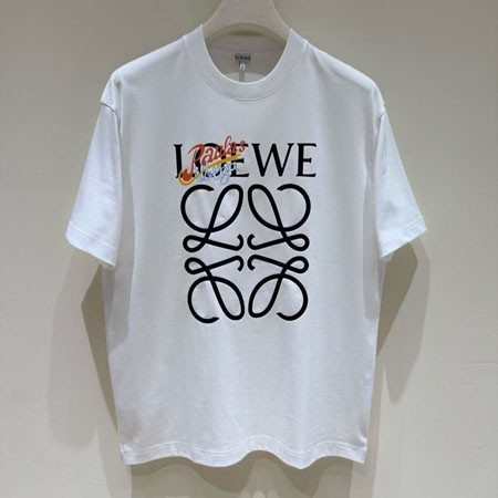 LOEWE ロゴ プリントクルーネックTシャツ 白 ホワイト メンズ レディース おしゃれ