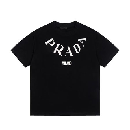 PRADA プラダ 半袖Tシャツ ロゴプリント クルーネック ブラック コットン100%