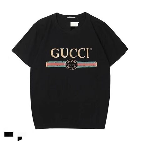 グッチ GUCCI ロゴ プリント Tシャツ 半袖 クルーネック ブラック ウォッシュド オーバーサイズ メンズ レディース おしゃれ