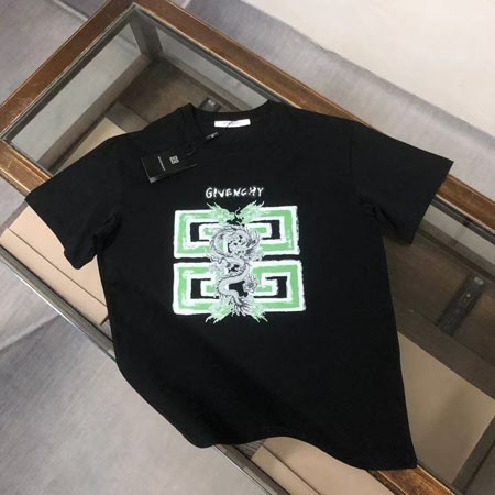 ジバンシィ GIVENCHY ロック スリムフィット コットン Tシャツ 龍 ロゴ 4G プリントTシャツ ブラック ゆったり クルーネック 半袖