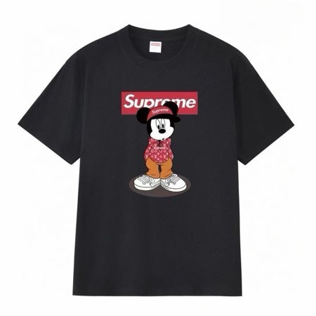 シュプリーム ディズニー コラボ 半袖 Tシャツ クルー ネック ブラック  大きいサイズ