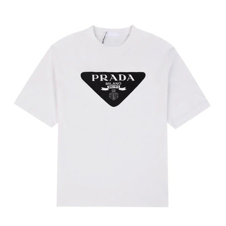 新品 PRADA プラダ トライアングルロゴ Tシャツ 白 ホワイト クルーネック トップス メンズ レディース おしゃれ