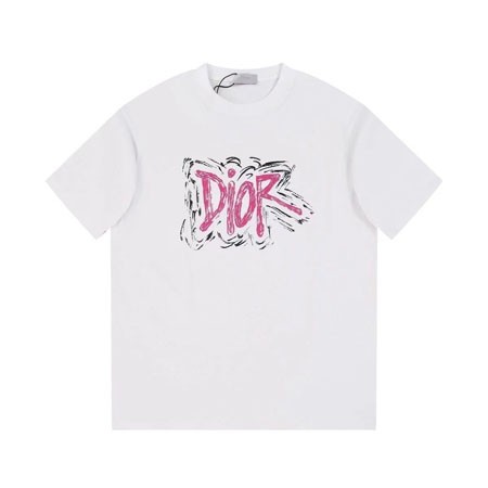 ディオール ロゴ入り 半袖 Tシャツ クルーネック コットン トップス ゆったり ホワイト カップル着 おしゃれ