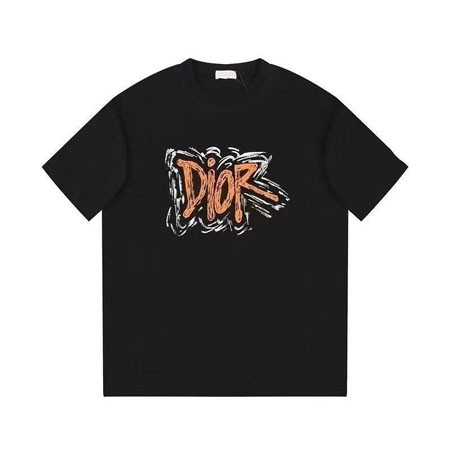 ディオール ロゴ入り 半袖 Tシャツ クルーネックコットン トップス ゆったり ブラック カップル着 おしゃれ