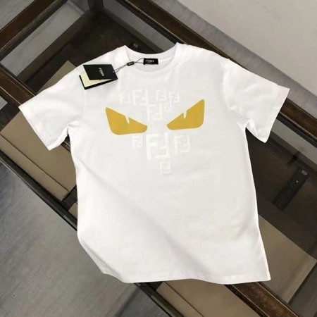 フェンディ FFロゴ モンスター Tシャツ  ホワイト イエロー  メンズ レディース 大きいサイズ ファッション
