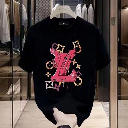 Louis Vuitton graphic t-shirt マルチカラー Monogram 花柄 半袖Tシャツ  クルーネック 黒 ブラック 