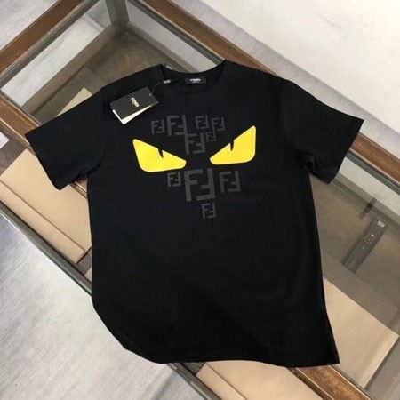 フェンディ  FFロゴ モンスター 半袖Tシャツ ブラック イエロー メンズ レディース 大きいサイズ