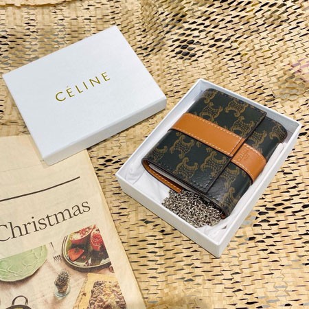 セリーヌ 財布 レディース 三つ折り財布 トリオンフ TRIOMPHE チェーンウォレット 総柄 茶色