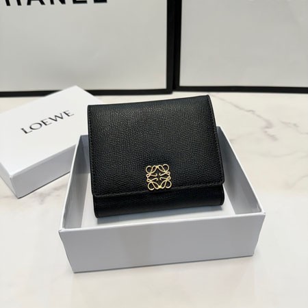 LOEWE ロエベ アナグラム トライフォールド ウォレット 女性 三つ折り財布  シャイニーナパカーフレザー ブラック