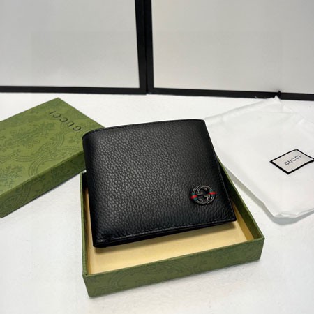 GUCCI グッチ 二つ折り財布 メンズ 折財布 インターロッキングG レザー ウォレット ブラック