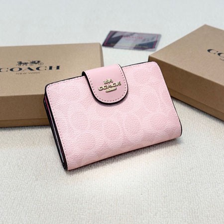 COACH 二つ折り 財布 レディース ミディアム コーナー ジップ ウォレット  ピンク 人気