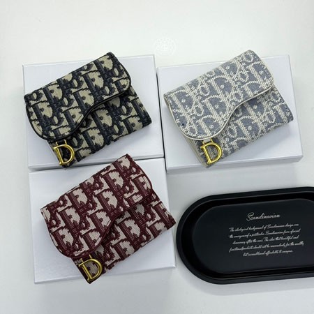 ディオール 財布 レディース 三つ折り財布 DIOR オブリーク ジャカード ラフィア ロータスウォレット