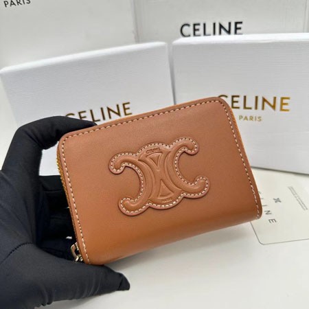 セリーヌ コインケース レディース 人気 ブランド ミニ 財布 CELINE トリオンフ  L字ファスナー ウォレット ブラウン/ブラック