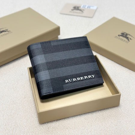 バーバリー 二つ折り財布 メンズ 財布 チェック レザー 折りたたみ財布