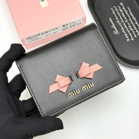 ミュウ ミュウ 財布 リボンデザイン2つ折り財布 レディース ミニ ウォレット カーフレザー マルチカラー