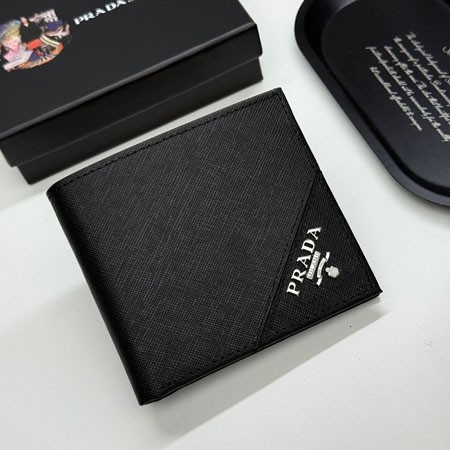PRADA 財布 メンズ 二つ折り財布 ハイ ブランド プラダ サフィアーノ レザー 折り ウォレット ブラック