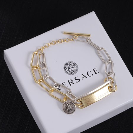 Versace ロゴ タグ ブレスレット メドゥーサ チャーム メンズ レディース おしゃれ ヴェルサーチ Gianni ブレスレット シルバー+ゴールド