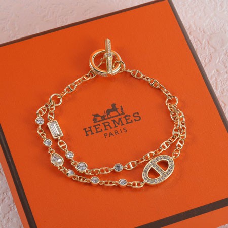 HERMES エルメス ファランドール ブレスレット シェーヌ・ダンクル ダイヤモンド 付き ゴールド レディース