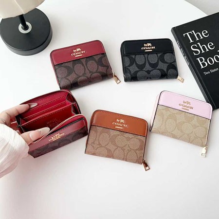 Coach ミニ 財布 レディース コインケース コーチ シグネチャーキャンバス L字ファスナー カード入れ 大人可愛い