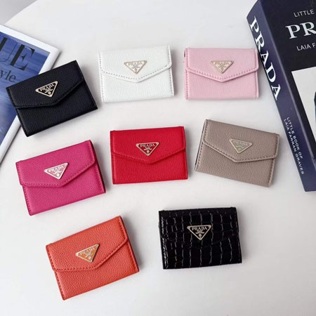 PRADA アコーディオン カードケース レディース ミニ 財布 サフィアーノレザー トライアングルロゴ