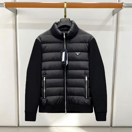 PRADA Re-nylon ダウンジャケット ニット切り替え ダウンコート 秋冬 暖かい 防寒着 メンズ 高级 ダウン プラダ ブラック