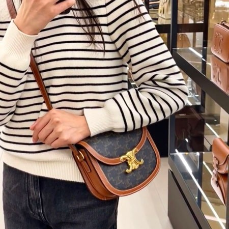 CELINE ミニブザス ショルダーバッグ  ティーンキャンバス モノグラム トリオンフ ミニ バッグ レディース ゴールド金具 