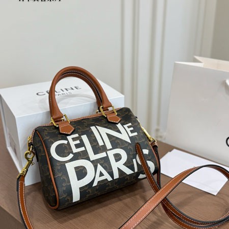 CELINE スモール ボストンバッグ 字母ロゴ入り 2WAY バッグ トリオンフキャンバス ブラウン レディース 