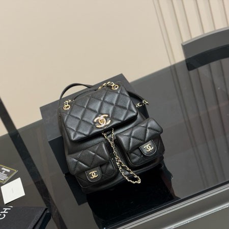 超低価★CHANEL DUMA デュマ バックパック AS2908 マトラッセ スモール リュックサック  ラムスキン レディース ブラック ゴールド金具