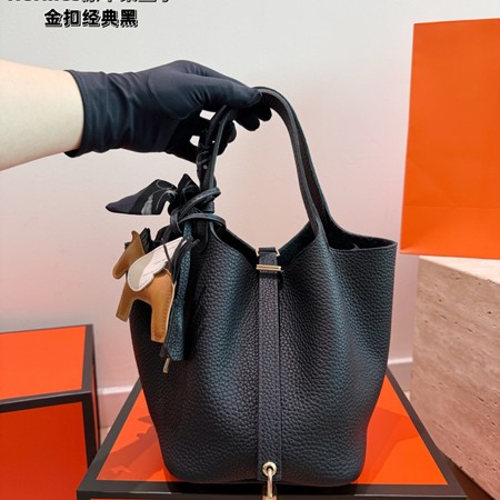 HERMES エルメス ピコタンロック MM レディース ハンドバッグ トリヨンクレマンス レザー ノワール  ブラック 黒