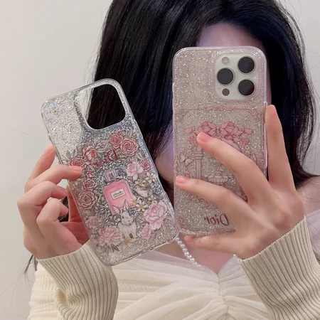 ディオール iphone18pro/18promaxケース グリッター キラキラ レディース 可愛い 花 香水瓶 パター