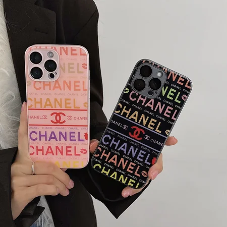 シャネル風 iphone18pro/18promaxケース 背面 ガラス 指紋防止 滑り止め 英字母プリントお洒落 ブラック ピンク 女子 かわいい