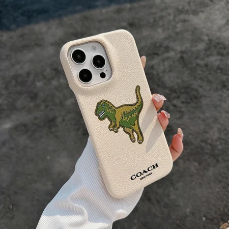 コーチ 恐竜 スマホケース iphone18pro/18promax携帯ケース  レザー ベージュ スリム保護 耐衝撃 