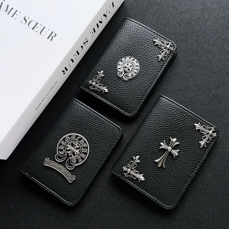 Chrome Hearts 財布 メンズ 二つ折り財布 CHクロス ミニ ウォレット  レザー ブラック ﻿