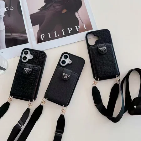 PRADA iPhone18pro/18promaxケース スマホ ショルダー ストラップ付き 背面 折りたたみ カードケース メンズ オシャレ