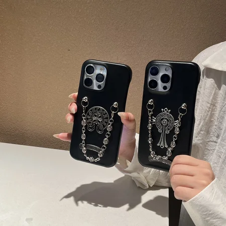 ストリートブランド iphone18pro/18promaxケース chrome hearts バンド チェーン付き 落下防止 CHクロス お洒落