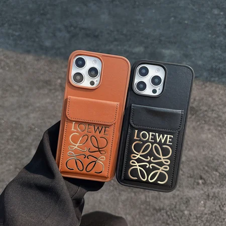 ロエベ 携帯ケース iPhone18pro/18promaxケース 背面 カード収納 嵌入式 ラメ アナグラム スタンド機能 おしゃれ ブラック ブラウン