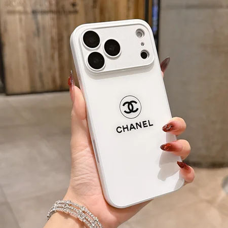 フチ高設計★清潔感 シャネルiphone18pro/18promaxケース 背面 ガラス 滑り止め  レンズ保護 ホワイト かわいい 