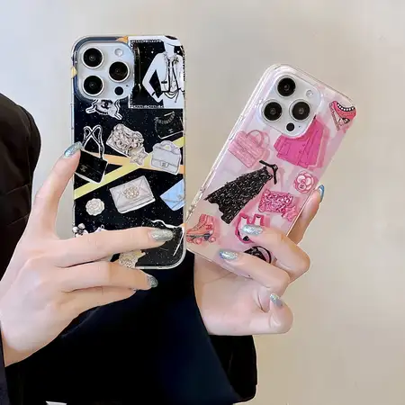 かわいいのイラスト♪chanel iphone18/18pro 携帯ケース IMD素材 耐衝撃 リバーサイド グリッター キラキラ 女子 可愛い