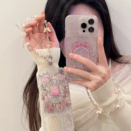 ディオール スマホケース iphone18pro/18promaxケース 香水瓶 花柄 可愛い 銀箔 グリッター きらきら 女子 ブランド ファッション