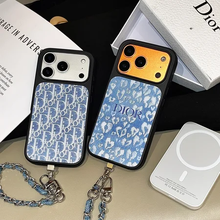 Magesafeケース ディオール iphone18pro/18promaxケース 鎏金加工 デニム柄携帯 ストラップ 挟むだけ 手首チェーン 落下防止