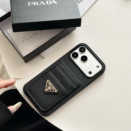 Prada iphone18proケース ライチ柄 レザー