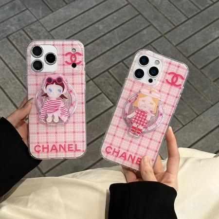 magsafe ケース シャネル アイフォン 18 18プロ ケース チェック柄 ピンク色 透明 キャラクター スタンド機能 ガールズ 可愛い おしゃれ