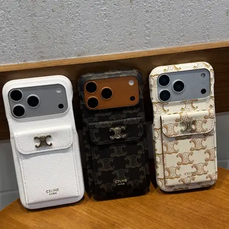 Celine 携帯ケース iphone18pro/18promaxケース トリオンフ カーフレザー 背面 カード収納 おしゃれ