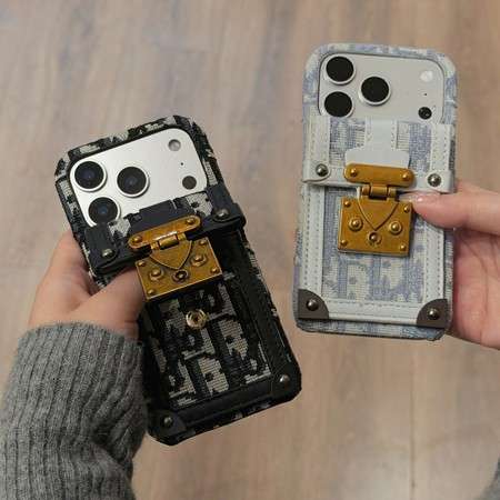 カード収納 ディオール iphone18pro/18promaxスマホケース オブリーク レザー 刺繍ロゴ 背面 ロックボタン カード 入れ
