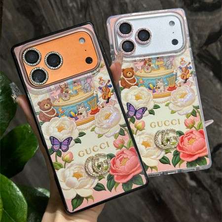 四角い スマホケース グッチ iphone18pro/18promax 携帯ケース 水晶 ダブルＧロゴ キラキラ かわいい