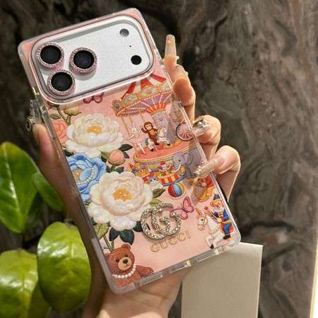 トランク型 スマホケース Gucci iphone18/18promaxケース 水晶 GGロゴ キラキラ 可愛い アニメ風 テーマパーク イラスト 