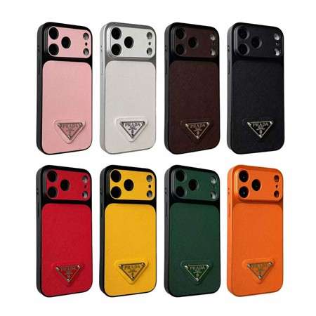 チェンジケース Prada iphone18pro/18promaxスマホケース 十字紋 レザー 三角プレート 一体型 カメラレンズ保護 フチ高設計 人気
