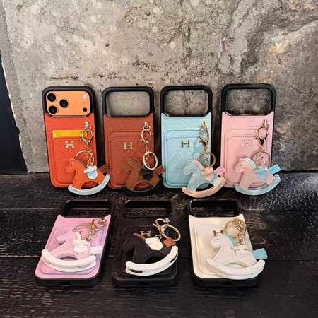 エルメス iPhone18Pro/18ProMax 携帯ケース ライチ柄 革 レザー 背面 カード 入れ ロデオPM チャーム 多機種対応