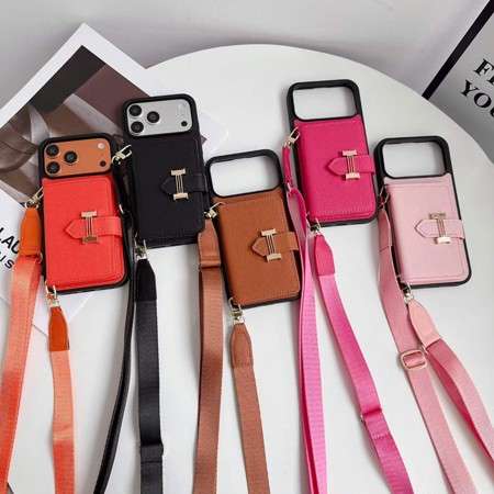 ショルダー付き HERMES iphone18pro/18promax 携帯ケース レザー 背面 左右に開く カードケース 新品 女子 おしゃれ